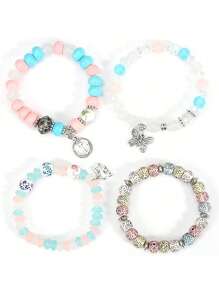 4-5pcs Bohemian Bracelets For Women Stretch Multilayer Colorful Beads Bracelet With Charm Jewelry