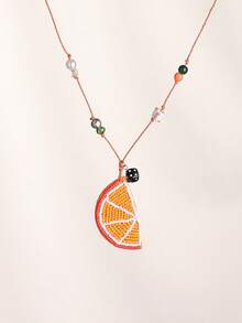 1pc Lovely Sea Turtle & Fruit Beaded Knotted Long Necklace/Sweater Chain, Suitable For Ladies Daily, Beach, Holiday Wear, Gift - Multicolor - View 4