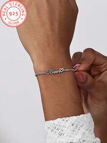 925银时尚优雅心形手链，可定制英文名，适合母亲节情人节作为给亲朋好友的惊喜礼物