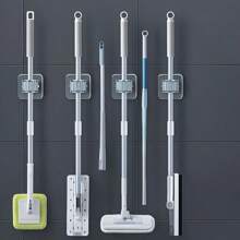 8pcs Multi-Function Punch-Free Wall-Mounted Strong Mop Hook, Waterproof Mop Storage Rack, Broom Hook, Bathroom Tool Storage Clip, Bathroom Hook, Bathroom Accessories, Suitable For Placing Mop Broom And Cleaning Tools In Bathroom