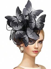 Organza Fascinators Hats - Monarch Tea Party Hat With Hairpin, 2025 Derby Headwear - màu đen - Xem 1