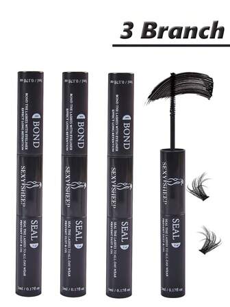 3支/2支/1支睫毛胶水和定型液，5毫升胶水，5毫升定型液，黑色面使睫毛浓密卷翘，白色面固定睫毛，干后隐形，强力粘性，适合日常使用，DIY睫毛嫁接旅行必备