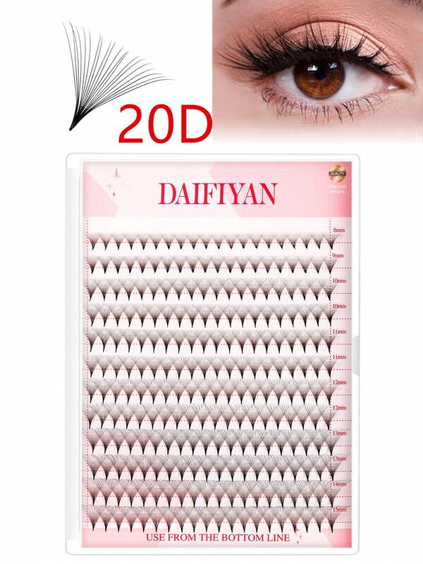 240 Pcs Premade Fans Eyelash Extensions , 20D Thickness 0.05mm D/C Curling 8-15mm Eyelashes , Middle Stem Premade Fans Dramatic Volume Lash Extensions