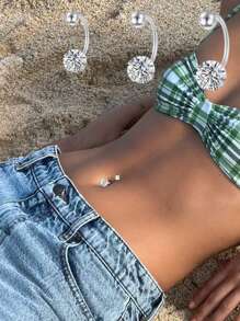 1 Pc S999 Sterling Silver Belly Button Zirconia Belly Button 3mm 4mm 5mm Mini Belly Jewelry,Suitable For Wearing On Summer Beach Vacations
