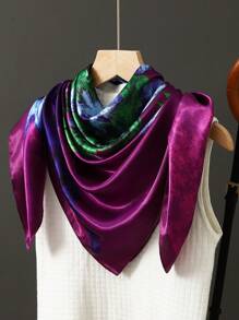 1条女士佩斯利花纹缎面方巾，尺寸90x90厘米，用途广泛，适合夏季旅行、街头穿搭、头巾、连衣裙等。 - 多色 - 查看 2