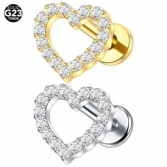 SWANJO 1 件钛心形氧化锆耳钉内螺纹软骨耳屏穿孔身体饰品