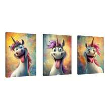 3PCS Fun Unicorn Face Wall Arts Decoration Posters, Suitable For Living Room, Bedroom Home Decoration Modern Painting Optional Frame