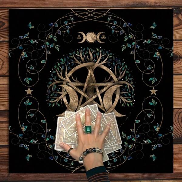 1 Pc Tree Of Life Tarot Cloth, Altar Spread, Witchcraft Astrology Divination Card Mat, Magical Art Divination Rug, Home Decor, Party Supplies, Room Decoration