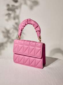 Mini Quilted Pattern Chain Decor Square Bag Pink Pink Winter Gifts - Pink - View 2