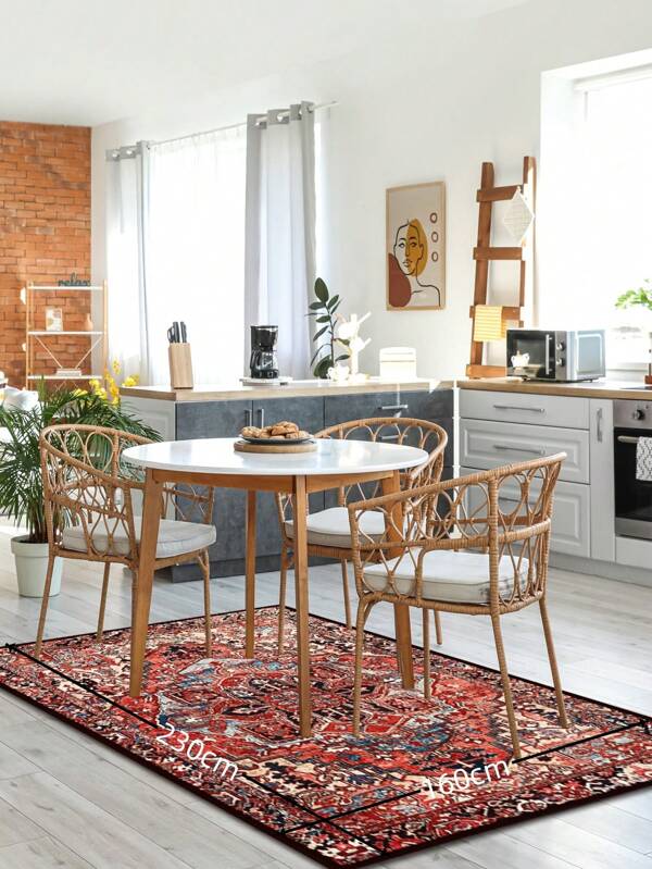 1pc Geometric Pattern Rug, Vintage Floor Mat For Dining Room Kitchen, Indoor Carpet, Home Decor ,Room Decor