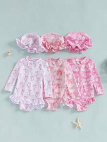 Baby Girl Long Sleeve Solid Bathing Suit Toddler Girl One Piece Ruffles Swimsuit Infant Girl Ruffle Rash Guard - White - View 1