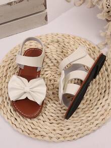 1 Pair Plus Size Fashion Versatile Girl Sandals With Pearl And Rhinestone Bowknot Decor, Cute Flat Shoes, Round Toe, Suitable For Daily Wear, Dance, Outdoor, Sequin Decor Closed Toe Princess Shoes, Spring And Autumn - White - View 4