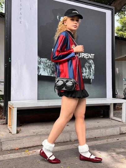 DareSee 女士时尚方头低帮黑色鞋，百搭办公休闲户外平底鞋，高端美感，玛丽珍芭蕾平底鞋，适合派对和婚礼，红色音乐节Y2KFest返校季秋冬季礼物音乐节