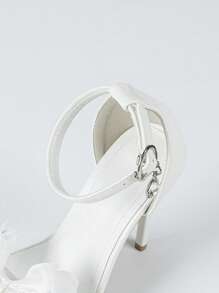 Women's White Crystal Flower Decor Open Toe Strappy High Heel Sandals, Elegant Romantic Style For Weddings Parties In Summer