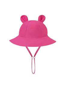 1 pieza Sombrero de pescador transpirable de unicolor con protección solar para bebés de 3-12 meses, Gorro de punto con orejas de conejo para niños pequeños, Gorra versátil con orejas de oso de unicolor, adecuada para uso casual y protección solar al aire libre - 1PC - Ver 6