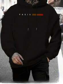 Paris Men's Sweatshirt Kangaroo Hooded Jacket Flannel Cold Weather Top With Pocket - 黑色 - 查看 1