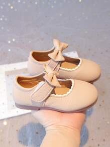 1 Pair Baby Girls' Bowknot Decor Hook And Loop Casual Flat Shoes, Soft Sole Non-Slip Loafers, Suitable For All Seasons