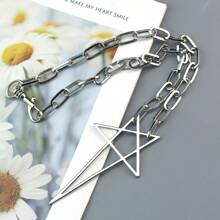 1pc Punk Rock Vintage Hollow Five-Pointed Star Pendant Necklace, Party Jewelry For Men
