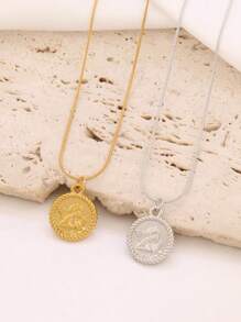 1pc Stainless Steel Angel Pendant Necklace For Women Fashion Exquisite 18K Gold Plated Coin Charms Chain Necklaces Jewelry
