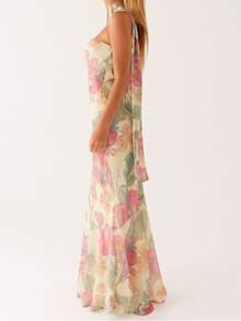 Women Floral Strapless Maxi Dress Sleeveless Backless Off Shoulder Backless Bodycon Tube Party Long Dresses Summer Sundress With Scarf - 淺粉色 - 查看 5