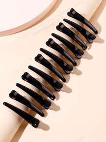 12 件男女通用经典亮黑色简约造型鳄鱼夹，刘海发夹，分层发型，适合剪发和固定头发，不伤发 - 黑色 - 查看 2