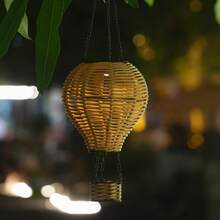 1pc Rattan Solar Lantern With Flickering Flame Effect, Solar Powered Hot Air Balloon Design, Outdoor Garden Patio Hanging Decor Lights, Holiday Decoration Room Decor Bedroom Decor Home Decor Wall Decor - Multicolor - View 3
