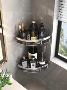 1 Stück Edelstahl Eckduschablage - Einfach zu installieren, wandmontiertes Badezimmerregal-Organizer mit Gitterdesign ohne Bohren, effizientes Trocknen, rostfreier Shampoo- und Zubehöraufbewahrungsständer, platzsparend für Küche und Bad, moderne Badaccessoires, langanhaltend Badezimmerartikel, Badezimmer-Organizer und -Aufbewahrung