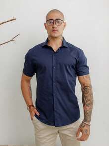 Men's Short Sleeve Shirt Premium Quality Light And Fresh Fabric Easy To Iron - 青碧色 - 查看 4