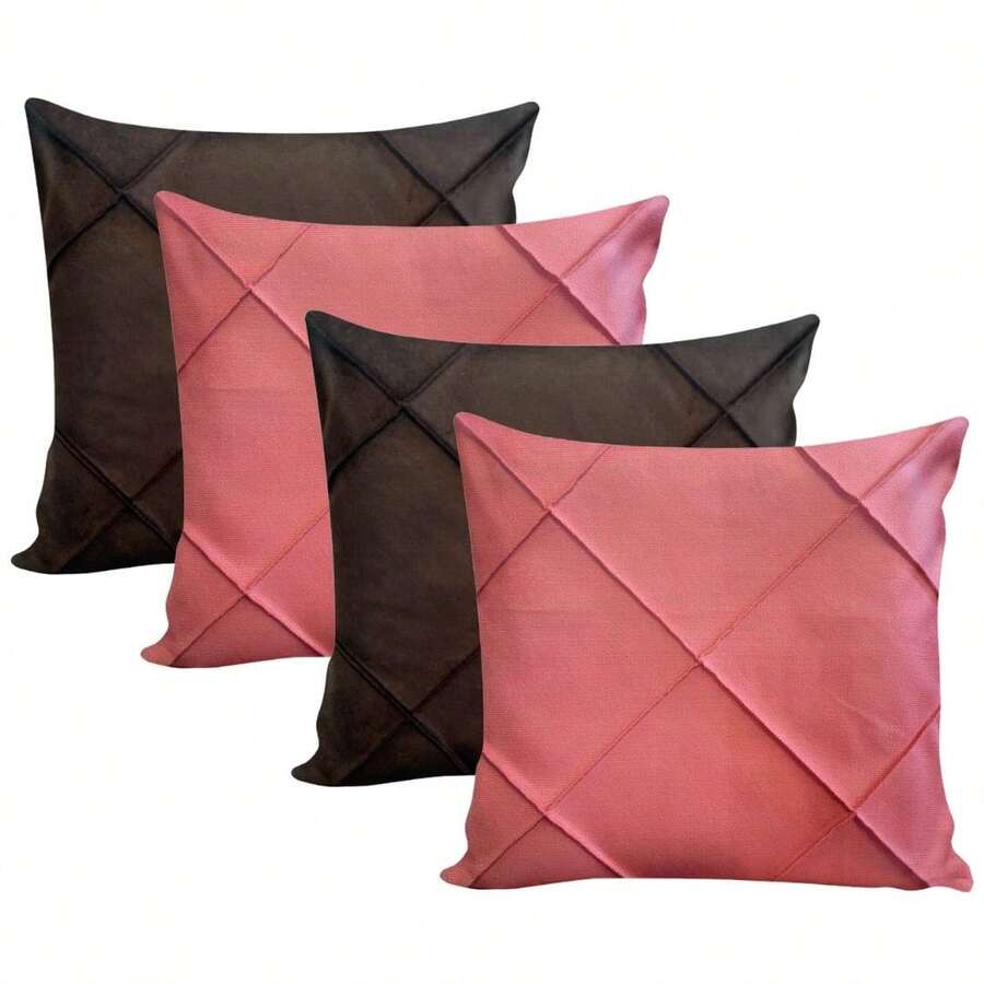 Kit Of 4 Draped Suede Cushion Covers 45x45 With Invisible Zipper - 2 玫瑰色 + 2 棕色 - 查看 1