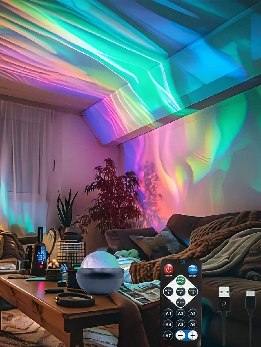 1 Stück USB Aurora Atmosphäre Projektionsleuchte, Fernbedienung, LED Projektionsleuchte, dekorative Fotografie Party Projektionsleuchte Atmosphäre Leuchte, Sternenhimmel Projektor Wasserrippel Leuchte Kleine Nachtleuchte Sternenhimmel Premium Internet-Star Hintergrundleuchte, Wasserrippel Atmosphäre Leuchte Sternenhimmel Projektionsleuchte Kreative bunte Aurora Lichtprojektion Nachtlicht