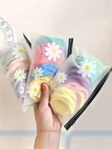 10/20 piezas Bolsos con cremallera con diseño de margaritas lindos: perfectos para organizar cosméticos, accesorios para el cabello y artículos de viaje esenciales - PVC, impermeables, bolsas de almacenamiento multifuncionales - Multicolor - Ver 9