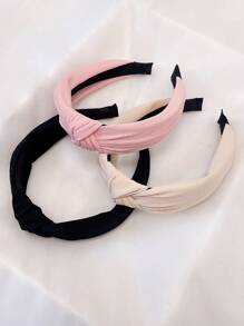 3pcs/Set Women Knotted Simple Solid Color Fabric Headbands, Suitable For Daily Outdoor Use Hairband Hair Hoop