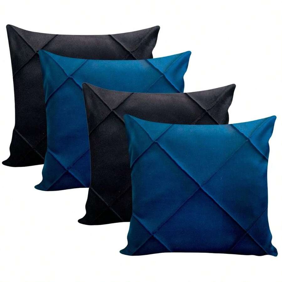 Kit Of 4 Draped Suede Cushion Covers 45x45 With Invisible Zipper - 2 Xanh nước biển +2 Đen - Xem 1