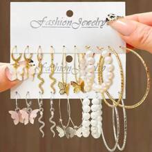 10prs Fashionable And Elegant Butterfly Pearl Earrings Set For Women