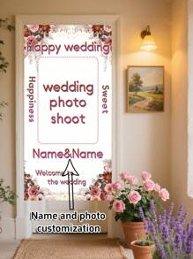 1pc Customizable Wedding Welcome Poster With Names And Photos, Wedding Party Venue Decoration Hanging Prop Background