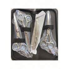 KIT 4 Tesoura Cabelo Fio Desbaste Profissional Aço Inox Barbearia Cor Dourado - Prata - Visão 3