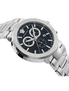 Versace 男士银色石英表，黑色自动日期表盘计时表，不锈钢表壳，男士防水商务手表，VEPY00520 - 黑銀色 - 查看 8