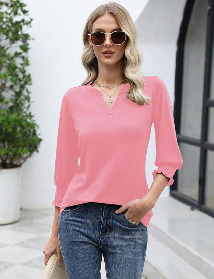 LOMON Women's 2025 Fashion Tops 3/4 Length Sleeve Business Casual