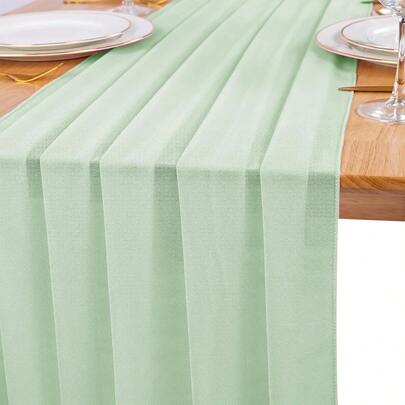 1pc Elegant Chiffon Table Runner - Made Of Durable Polyester Acrylic Blend Fabric, Ideal For Weddings, Bridal Showers, Parties, And Home Decor - Wrinkle-Resistant And Easy To Clean, Romantic Flowing Drape Design