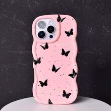 1 pieza Funda de teléfono con diseño de mariposa amarilla y letra simple, con relieve encantador, color macaron, de silicona suave con onda lisa y estilo crema, cubierta protectora compatible con Samsung/Apple/Transsion/INFINIX/SMART/OPPO/RENO/REALME/VIVO/Honor/Redmi, resistente al agua, a los golpes, a las caídas y a los arañazos, versión internacional, no la versión nacional - Multicolor - Ver 7