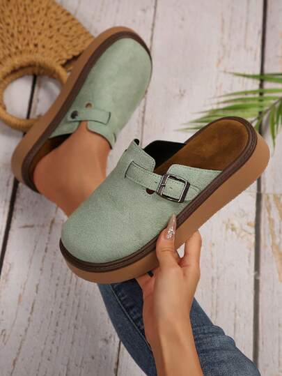 Novos mocassins femininos de sola grossa, bico redondo, verde e damasco, mocassins versáteis sem cadarço, adequados para todas as estações