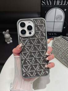 亮片灰色几何三角形玻璃石手机壳，奢华二合一防摔保护套，兼容 16 Pro Max/13/14，防水防震防刮。 - 灰色 - 查看 5