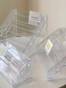 1件裝現代透明塑膠展示架，花店與禮品店用賀卡架，多層桌面收納架，適用化妝品收納，易組裝、省空間、耐用 - 彩色 - 查看 3