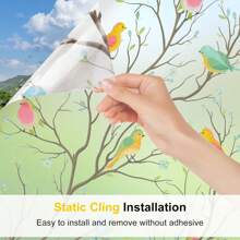 1pc 17.7inch PVC Bird Window Privacy Film, With Installation Tool, Colorful Non-Sticky Matte Glass Decorative Film For Bathroom, Shower Door, Bedroom, Living Room