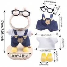 4-teiliges Bekleidungsset (ohne Puppen) geeignet für 17cm Stoffpuppen als Ersatz für Puppen der ersten, zweiten und dritten Generation. Bekleidungsset/Schuhe aus Lumpentuch, Träger, Hose, Bekleidungsset mit Lumpentuch, exquisites Zubehör geeignet als Geschenk - Verschiedenfarbig - Übersicht 3