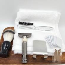 Men's Adjustable Safety Razor Kit - With 10pcs Stainless Steel Single-Edge Blades, Shaving Brush & Razor Cleaning Brush, 2pcs Safety Blade Caps & Shaver Holder - Perfect Gift For Father Day & Boyfriend - 7 In 1 Shaving Grooming Set