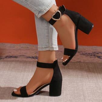 2025 Summer New Arrivals Women's High Heel Shoes, Thick Heel Peep-Toe Suede Upper Sexy Strap Buckle Strap Sandals, Roman Style