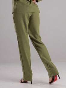 Sensory Fabric Pants With Button, Zipper And Pockets - Green - View 4