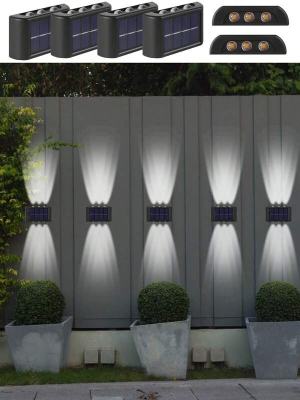 1pc/2pcs/6pcs 8/10 LED Solar Powered Wall Lights, Outdoor Decorative Lighting Sconce, Up & Down Lighting Atmosphere Solar Lamps