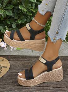1 par de sandalias casuales con plataforma y tacón de cuña grueso, impermeables, para adolescentes, de verano